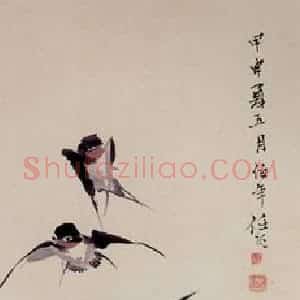 清代 任颐《碧桃春燕图》国画花鸟作品图片赏析