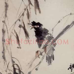 清代 任颐《杨柳八哥图》国画花鸟作品图片赏析