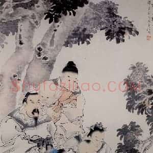 清代 任颐《丹桂五芳图》国画人物作品图片赏析