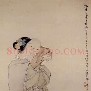 清代 任颐《仕女婴戏图》国画人物作品图片赏析