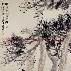 清代 任颐《听松图》国画人物作品图片赏析