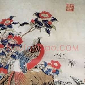1972年 刘海粟《山茶锦鸡》国画花鸟作品图片赏析