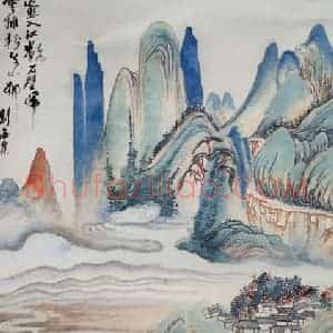 1977年 刘海粟《返照入江翻石壁》国画山水作品图片赏析