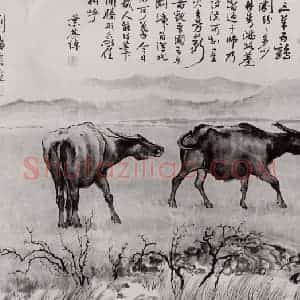 1943年 刘海粟《群牛图》国画花鸟作品图片赏析