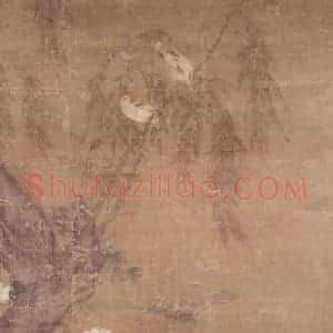 明代 吕纪《柳塘双鹅图》国画花鸟作品图片赏析