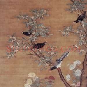 明代 吕纪《桂菊山禽图》国画花鸟作品图片赏析