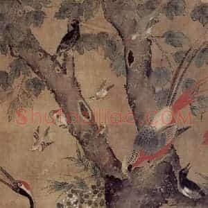 明代 吕纪《花鸟屏》国画花鸟作品图片赏析