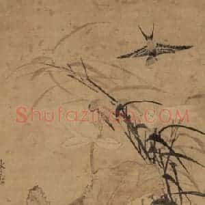 明代 林良《荷塘集禽图》国画花鸟作品图片赏析