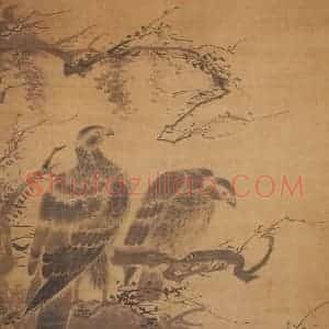 明代 林良《双鹰图》国画花鸟作品图片赏析