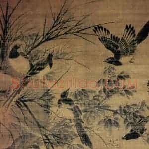 明代 林良《秋坡集禽图》国画花鸟作品图片赏析