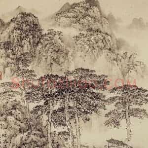 80年代 宋文治《听泉图》国画山水写意作品图片赏析
