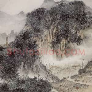 1959年 宋文治《凤凰山铁矿工地》国画山水写意作品图片赏析
