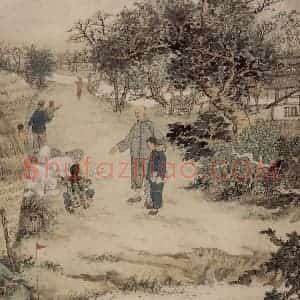 60年代 宋文治《放学归来》国画综合写意作品图片赏析