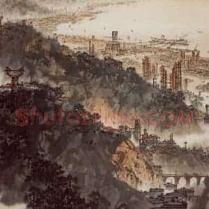 70年代 宋文治《扬子江畔》国画山水写意作品图片赏析