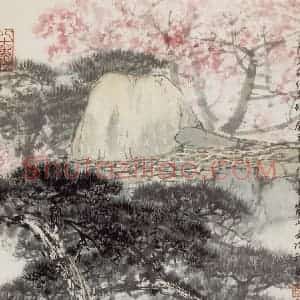 1980年 宋文治《日本岚山周总理纪念碑》国画山水写意作品图片赏析