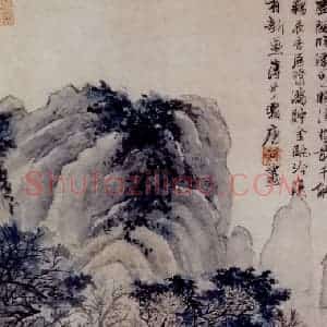 明代 唐寅《虚阁晚凉图》国画山水作品图片赏析