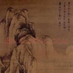 明代 唐寅《雪山行旅图》国画山水作品图片赏析