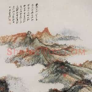 张大千《暮染霜林图轴》国画山水作品图片赏析