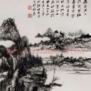 张大千《扁舟》国画山水作品图片赏析