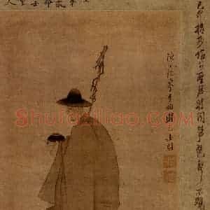 1639年 陈洪绶《摹李公麟乞士图轴》国画人物工笔作品图片赏析