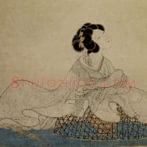 1639年 陈洪绶《斜倚熏笼图轴》国画人物工笔作品图片赏析