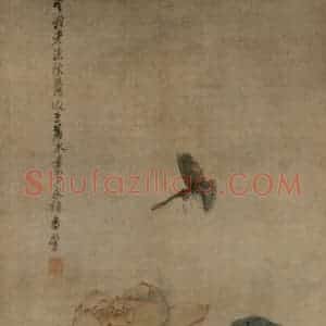 1640年 陈洪绶《红莲图轴》国画花鸟工笔作品图片赏析