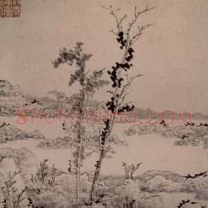 1645年 陈洪绶《杂画册》国画山水写意作品图片赏析