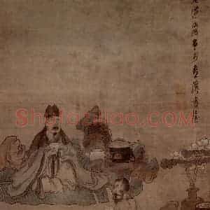 1645年 陈洪绶《品茶图轴》国画人物工笔作品图片赏析