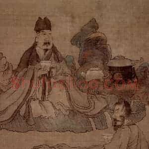 1645年 陈洪绶《品茶图轴》国画人物工笔作品图片赏析