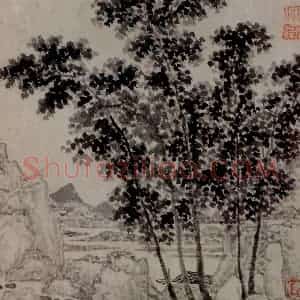 1647年 陈洪绶《梅竹山水图册》国画山水写意作品图片赏析