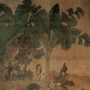 1649年 陈洪绶《蕉林酌酒图轴》国画人物工笔作品图片赏析