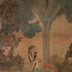 1649年 陈洪绶《蕉林酌酒图轴》国画人物工笔作品图片赏析