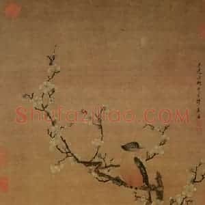 1649年 陈洪绶《梅花山鸟图轴》国画人物工笔作品图片赏析