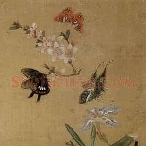 1649年 陈洪绶《百蝶图卷》国画花鸟工笔作品图片赏析