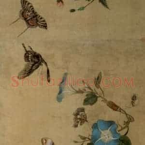 1649年 陈洪绶《百蝶图卷》国画花鸟工笔作品图片赏析