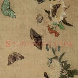 1649年 陈洪绶《百蝶图卷》国画花鸟工笔作品图片赏析