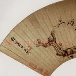 1649年 陈洪绶《老梅图扇》国画花鸟写意作品图片赏析