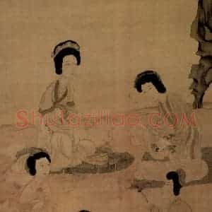1650年 陈洪绶《斗草图轴》国画人物工笔作品图片赏析