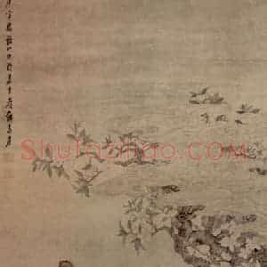1650年 陈洪绶《李白宴桃李园图轴》国画人物工笔作品图片赏析