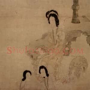 1650年 陈洪绶《调梅图轴》国画人物工笔作品图片赏析