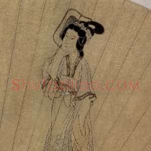 1650年 陈洪绶《扑蝶图扇》国画人物工笔作品图片赏析