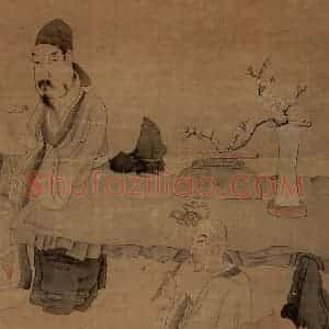1651年 陈洪绶《参禅图轴》国画人物工笔作品图片赏析