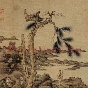 1651年 陈洪绶《杂画册》国画山水工笔作品图片赏析