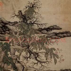 1651年 陈洪绶《杂画册》国画山水工笔作品图片赏析
