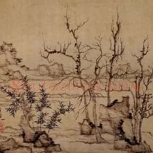 1651年 陈洪绶《模古图》国画山水写意作品图片赏析