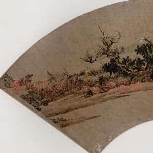 1624年 陈洪绶《山水人物图扇》国画山水工笔作品图片赏析
