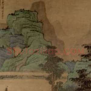 1633年 陈洪绶《山水人物图轴》国画山水工笔作品图片赏析