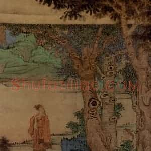 1633年 陈洪绶《山水人物图轴》国画山水工笔作品图片赏析