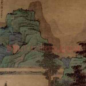 1633年 陈洪绶《山水人物图轴》国画山水工笔作品图片赏析