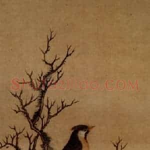 1635年 陈洪绶《花鸟图轴》国画花鸟工笔作品图片赏析